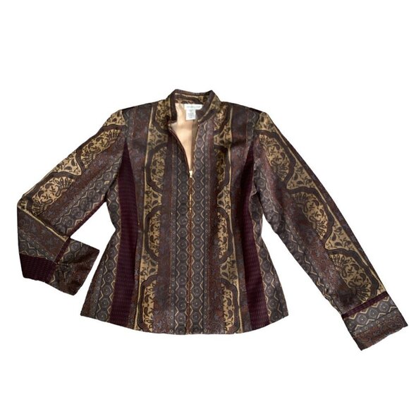 VTG Coldwater Creek M Jacket Full Zip Tapestry Multicolor & Gold Metallic 173C - Picture 1 of 9